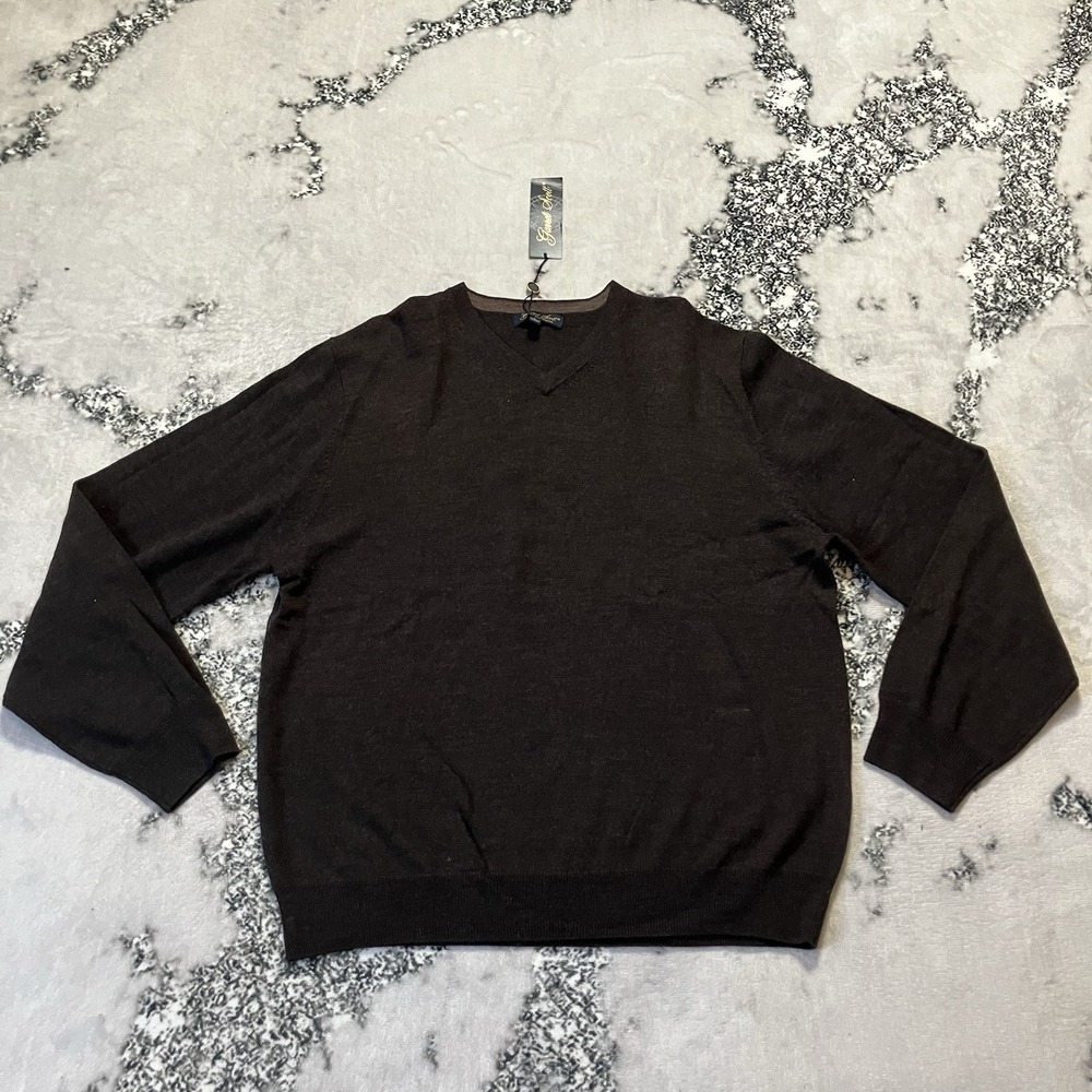 Garret Scott Sweater Mens Size Large Brown Extra Fine Merino Wool Long Sleeve